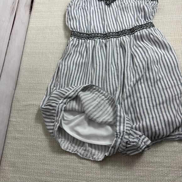 Japna Womens Romper S Blue White Striped Embroidered Sleeveless V-Neck - Picture 7 of 7